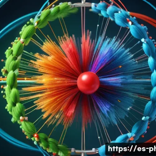 강한 상호작용과 양자색역학 - A highly detailed scientific illustration of an atomic nucleus showcasing protons and neutrons compo...